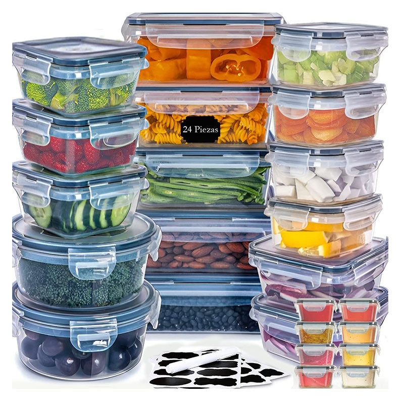 24-piece Kitchen Refrigerator Crisper Microwave Heat-resistant Plastic Lunch Box