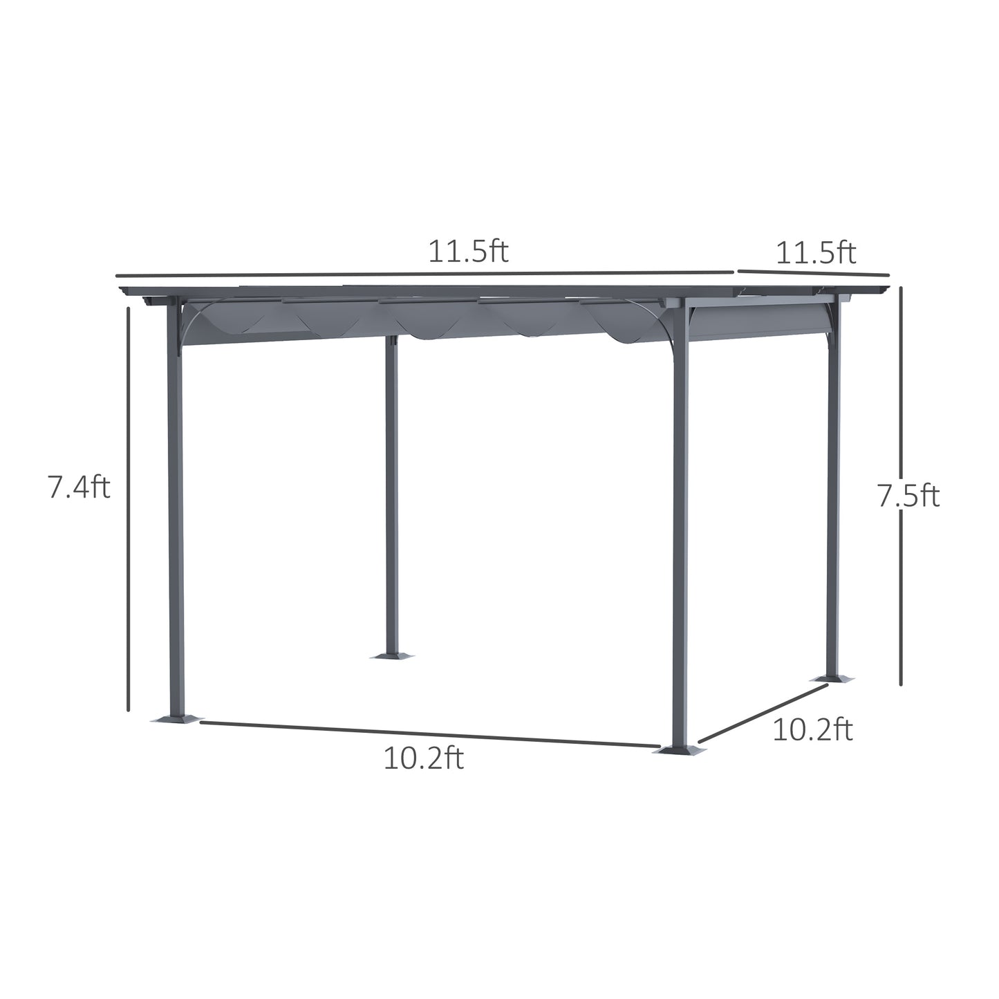 11.5' x 11.5' Outdoor Retractable Pergola Canopy, Metal Patio Shade Shelter for Backyard, Porch Party, Garden, Grill Gazebo, Gray