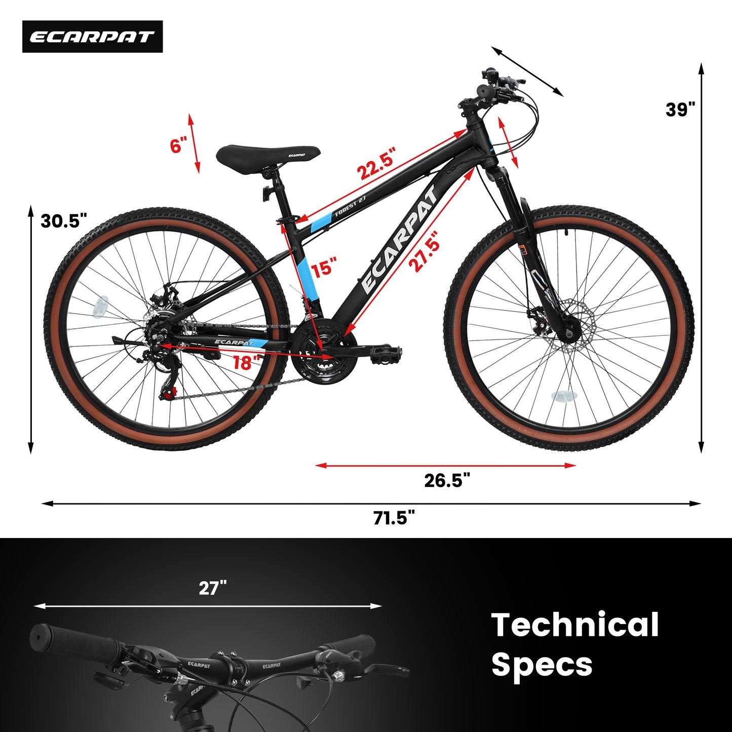 A27302 27 Inch Wheel Mountain Bike, 21-speed Disc Brake Trigger Transmission, Aluminum Frame Unisex Mountain Bike