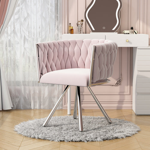 Velvet Dining Chair, Single Light Luxury Living Room Bedroom Swivel Chair, Leisure Swivel Chair With Four Metal Support Legs