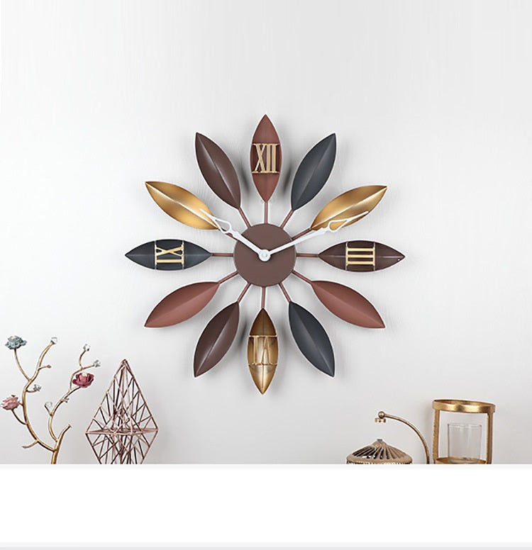 Iron Leaf Wall Clock Bar Decoration Creative Living Room