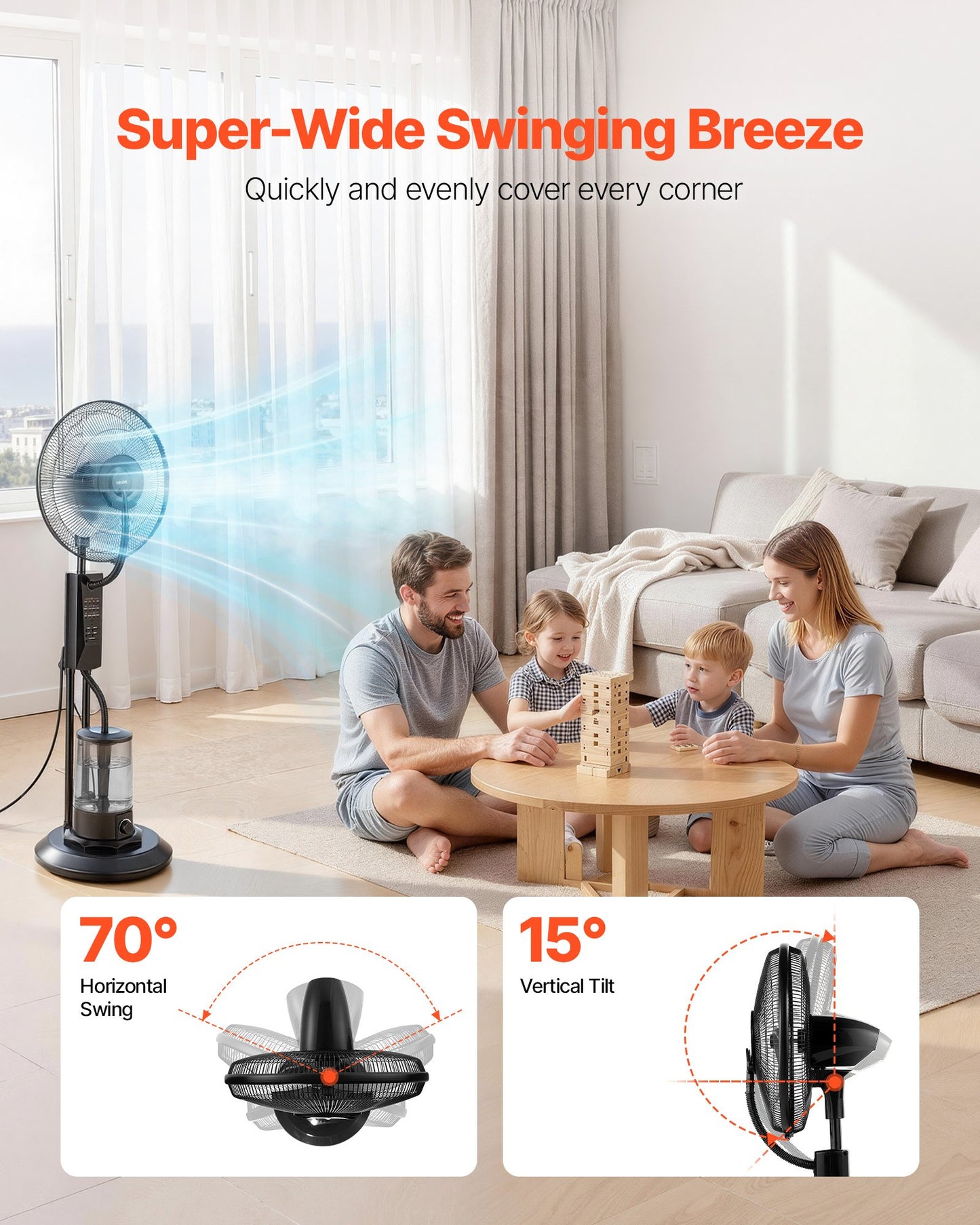 Misting Fan, 3 Wind Speeds Misting Standing Fan, Mister Cooling Fans With 0.79 Gal Water Tank, Remote & Panel Control, Water Cooling Fans For Indoor, Outdoor, Garage, Patio, Living Room, 3 Modes
