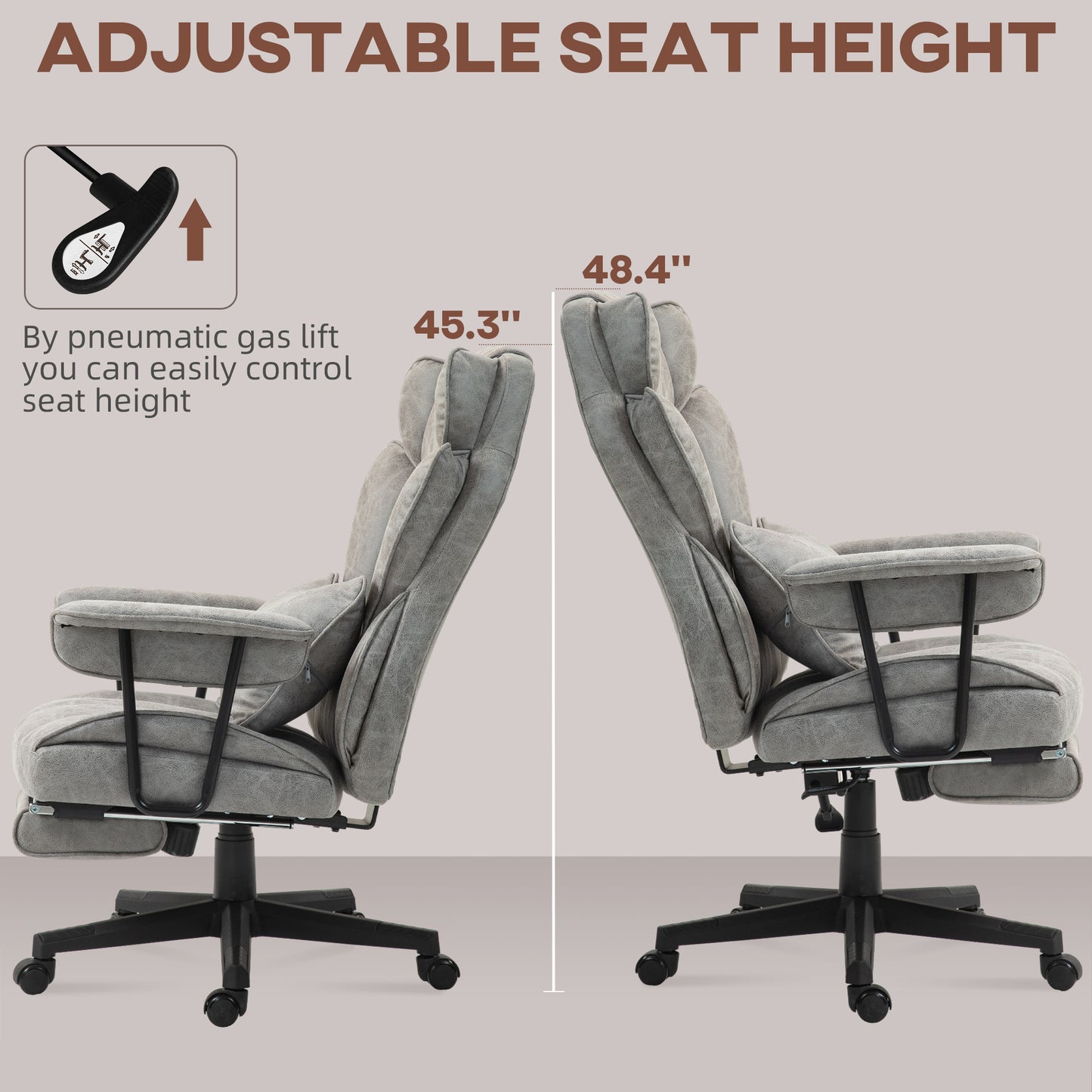 396lbs. Big and Tall Office Chair, Executive Office Chair with Footrest, Lumbar Support, and Reclining Function, Gray