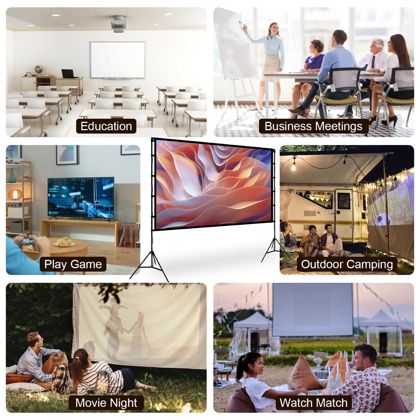 1Pc 120inch Or 100inch Projector Screen With Stand 16 9 4K HD Rear Front Wrinkle Free Portable And Foldable Movie Screen With Carry Bag For Indoor Outdoor Home Theater Backyard Cinema