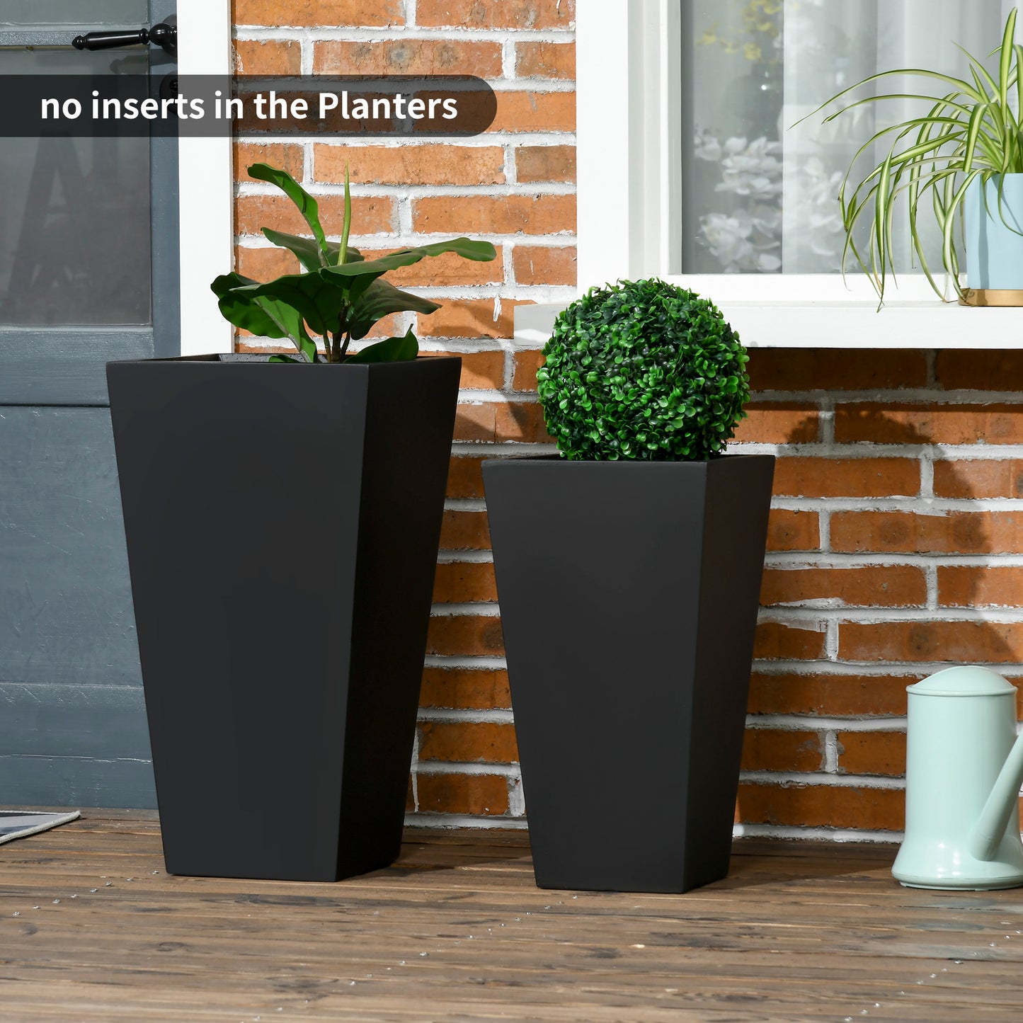 2-Pack Outdoor Planter Set, Flower Pots with Drainage Holes, Durable & Stackable Plant Pot, 22in & 18in, for Porch, Entryway, Patio, Yard, Garden, Black