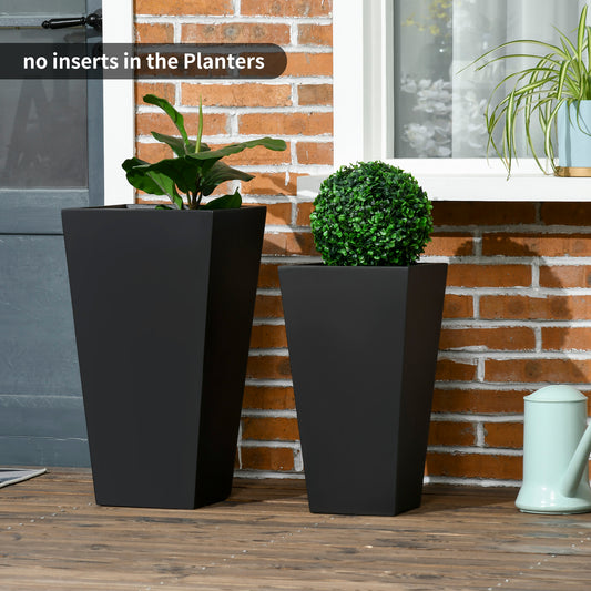 2-Pack Outdoor Planter Set, Flower Pots with Drainage Holes, Durable & Stackable Plant Pot, 22in & 18in, for Porch, Entryway, Patio, Yard, Garden, Black