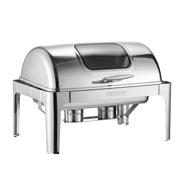 4Qt 1 Pack Rectangle Roll Top Chafing Dish Set 2 Half Size Pans Stainless Steel