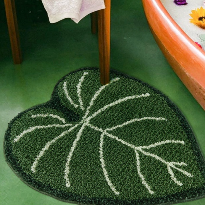 Green Leaves Love Shaped Carpet Bedroom Bedside