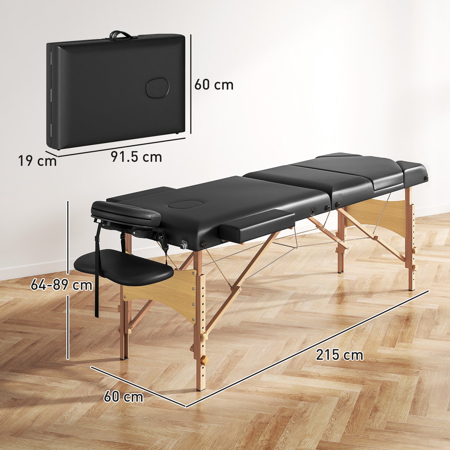Adjustable Folding Massage Table - Black