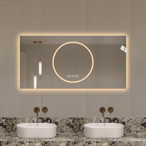 48x24 Inch Bathroom Mirror With Led Lights , Anti-Fog Lighted Vanity Mirrors For Wall Mounted, 3 Colors And 6 Level Dimmable, Horizontal