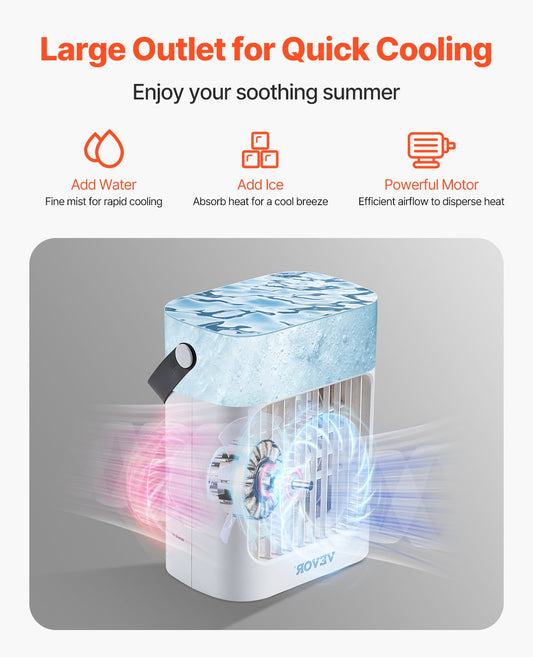 Mobile Klimaanlage, 4-in-1-Luftkühler, 3-Gang-Mini-Aircooler Mit 0-7-Stunden-Smart-Timer, 700-ml-Wassertank, 7-Farben-Licht, Persönlicher Mini-Schreibtisch-AC-Ventilator Für Schlafzimmer, Büro
