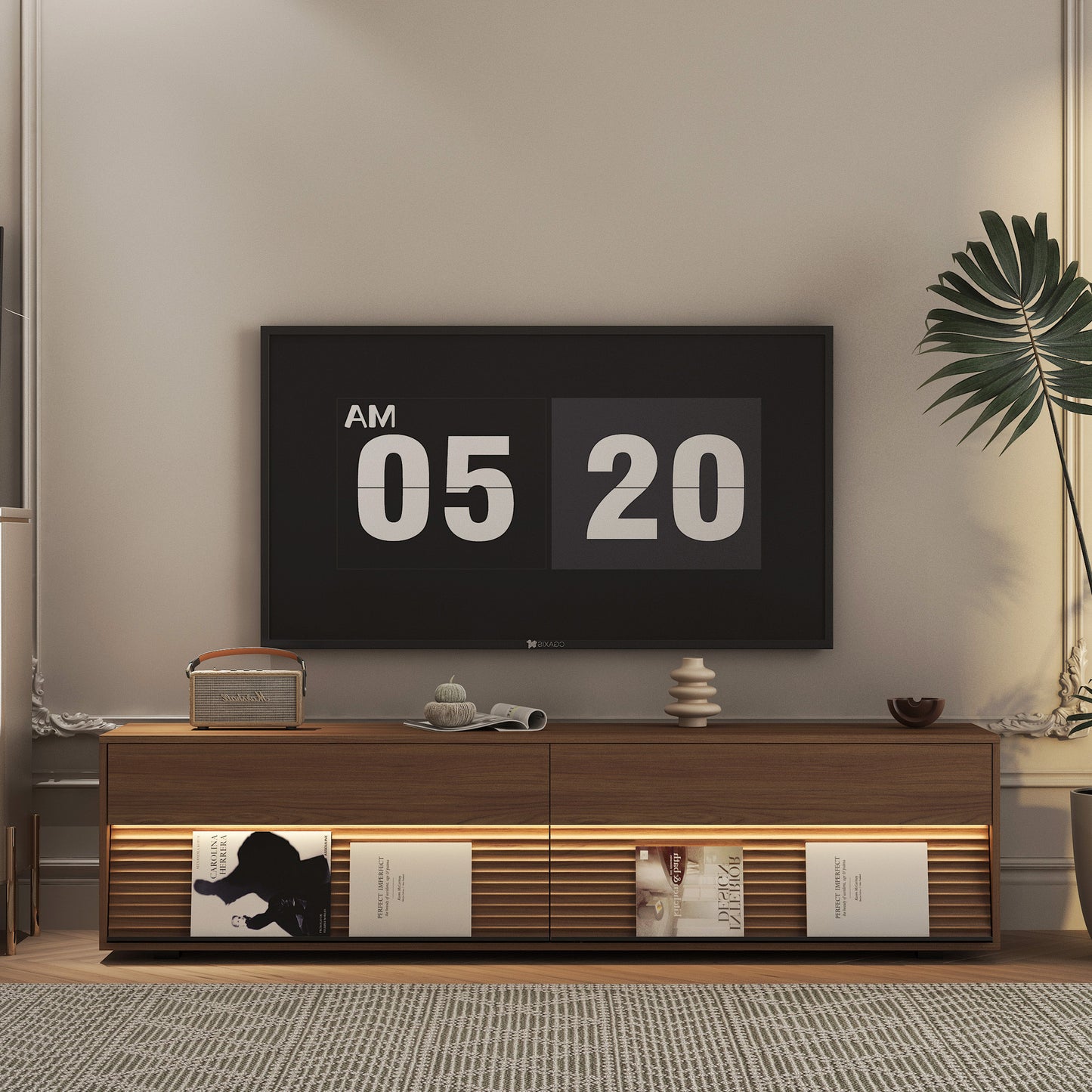 TV Stand With 16 Color LEDs, Modern TV Stand, Floating TV Cabinet Entertainment Center For 55 60 65 Inch TV,Wood