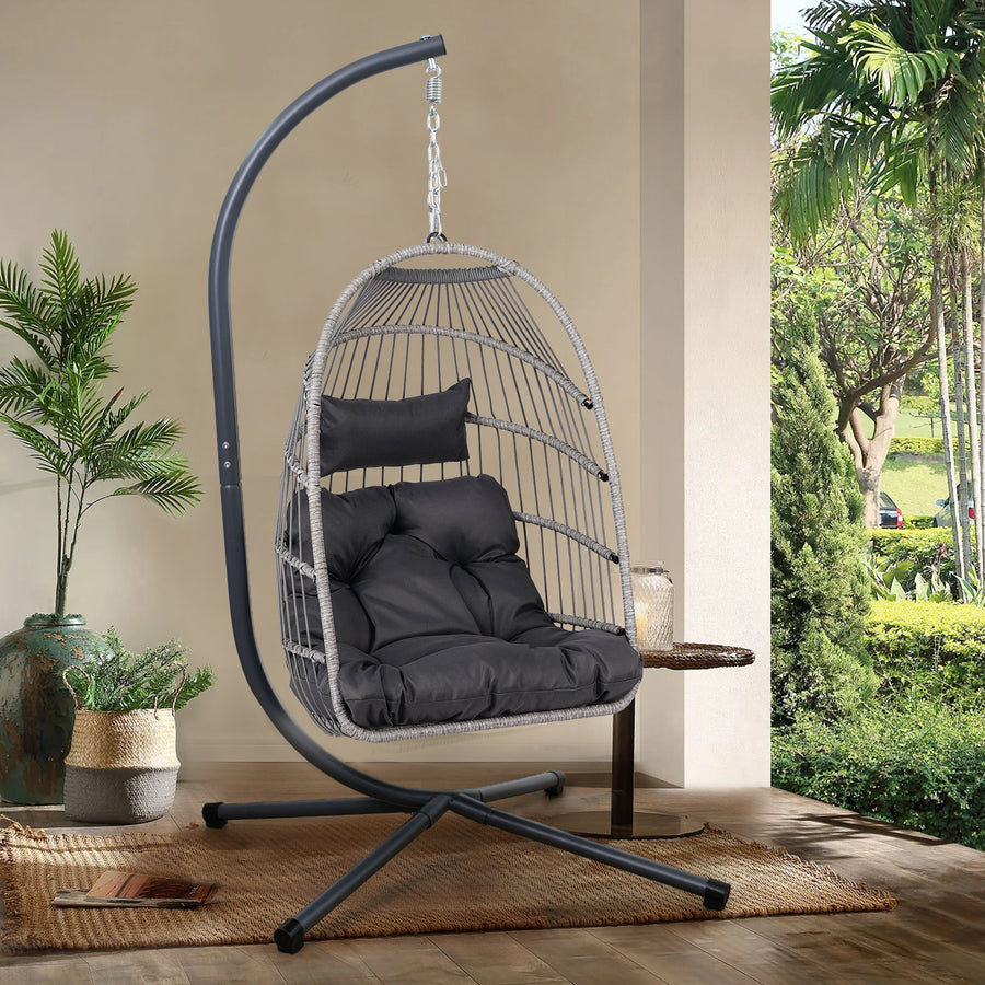 Outdoor Egg Hanging Chair With Stand  Patio Wicker Swing Egg Chair Indoor Swinging Chair Outdoor Hammock Egg Chair