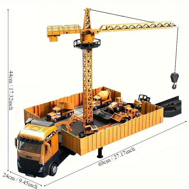 Alloy Container Engineering Vehicle Suit Toy Container Catapult Large Crane
