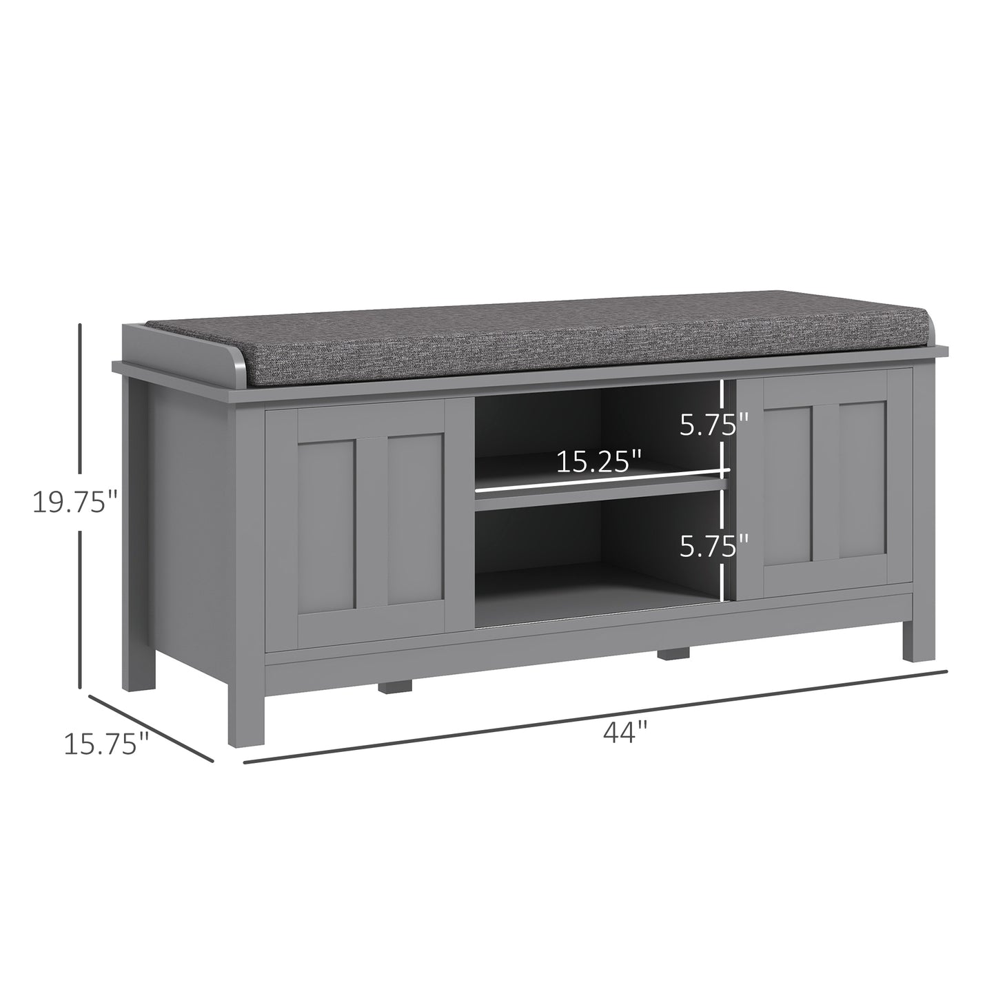 Modern Shoe Storage Bench, Entry Way Bench with Cushion, 2 Sliding Doors, Storage Ottoman Bench, Holds 10 Pairs, Gray