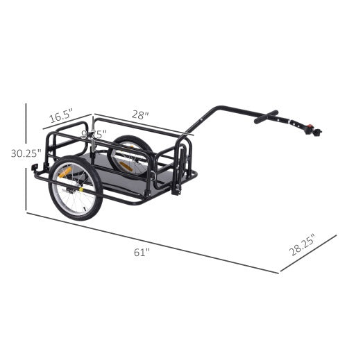 Aosom Bike Cargo Trailer, Bicycle Trailer, Heavy-Duty Bike Wagon Cart, Foldable Compact Storage, With Universal Hitch, 16 Wheels, 88 Lbs. Capacity, Black
