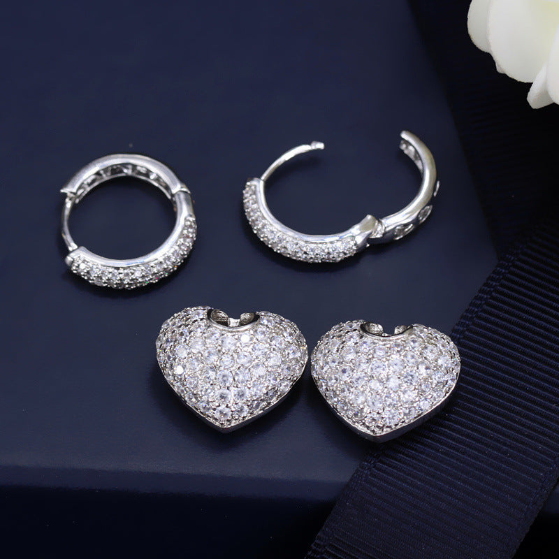 Full Diamond Zircon Micro-inlaid Peach Heart Love Earrings Earrings Jewelry Female