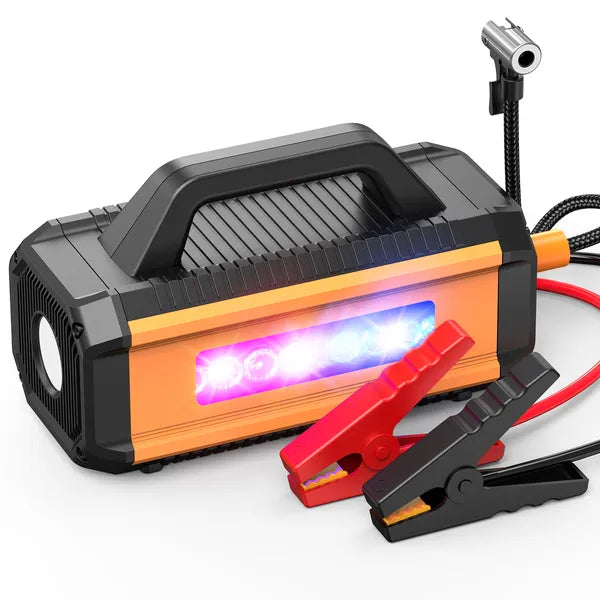 2 In 1 Car Jump Starter With Air Compressor Air Inflator Battery Charge Jumper Booster Power Bank Jumper Box Blue Red Emergency Alarm Flashlight