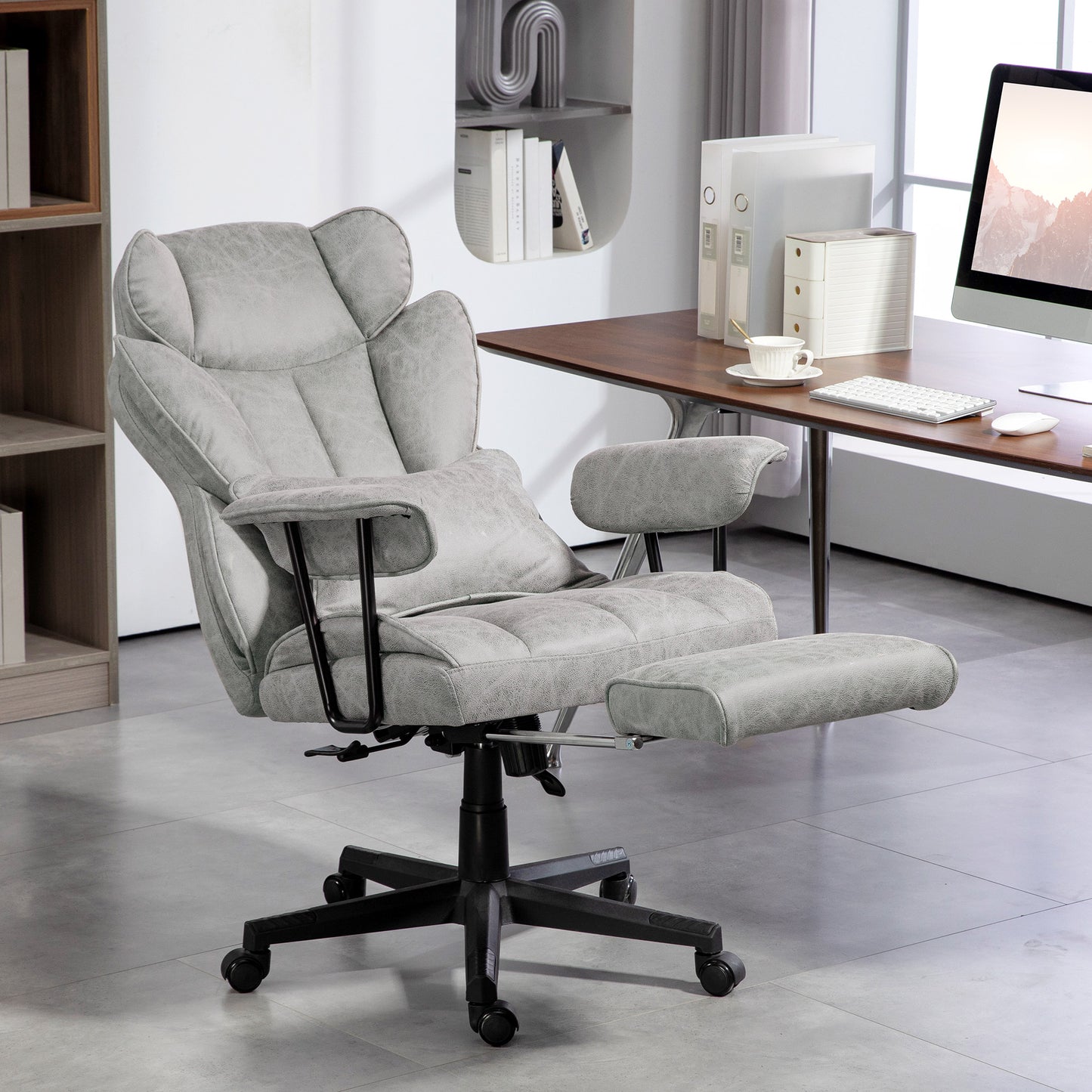 396lbs. Big and Tall Office Chair, Executive Office Chair with Footrest, Lumbar Support, and Reclining Function, Gray