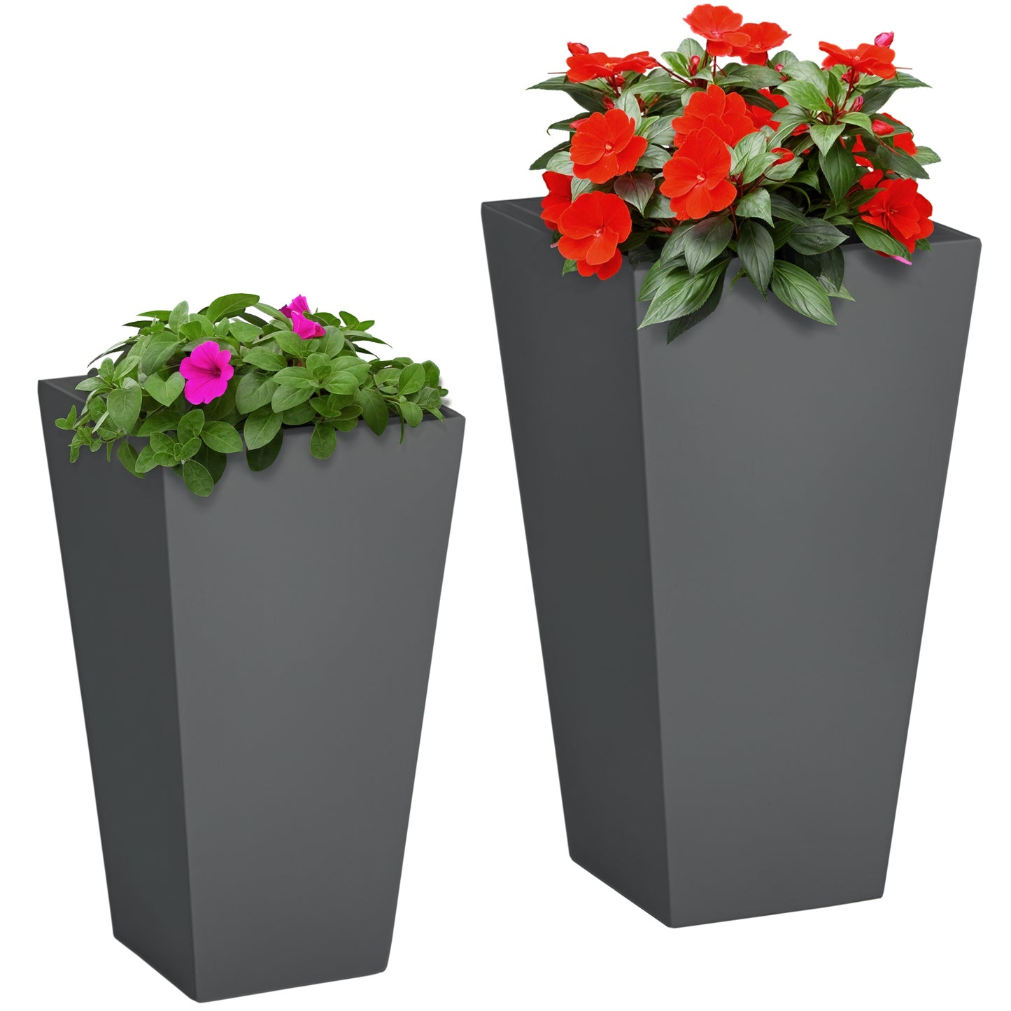2-Pack Outdoor Planter Set, Flower Pots with Drainage Holes, Durable & Stackable Plant Pot, 22in & 18in, for Porch, Entryway, Patio, Yard, Garden, Gray