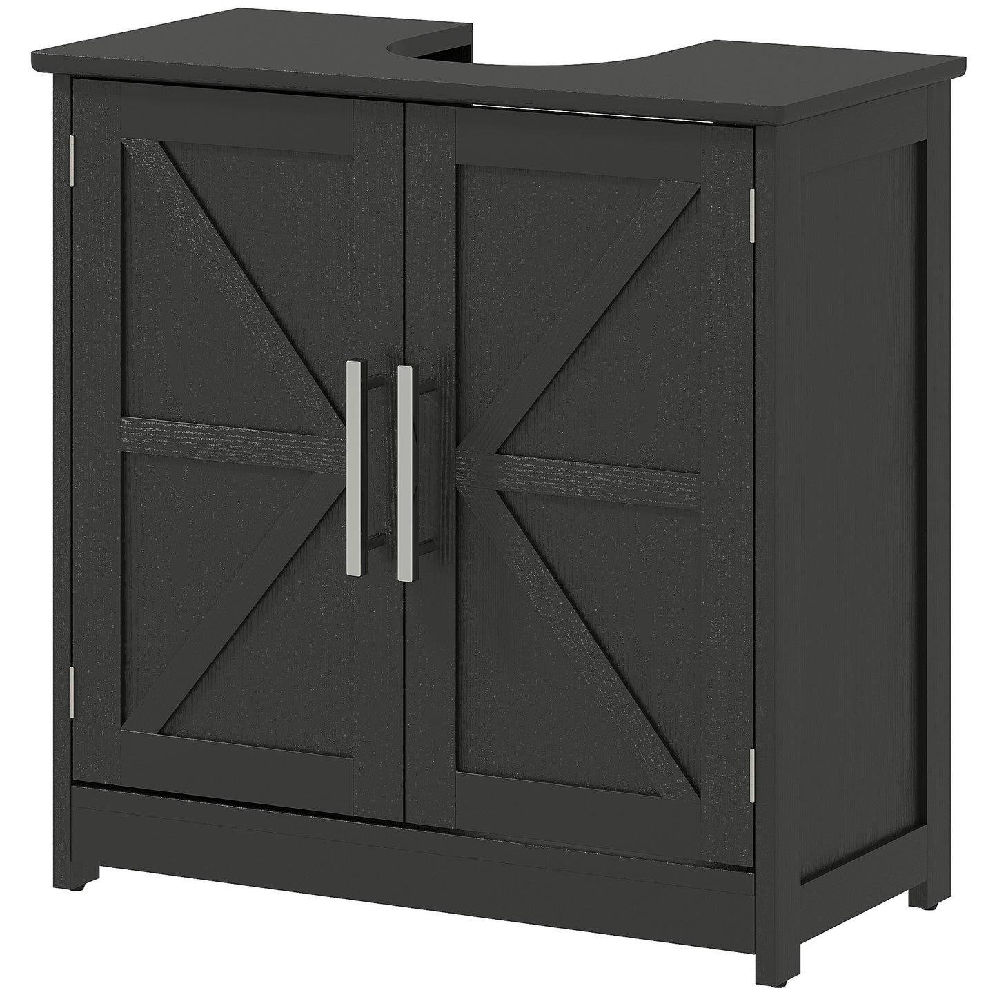Farmhouse Pedestal Sink Storage Cabinet, Bathroom Sink Cabinet with 2 Barn Doors and Adjustable Shelf, Distressed Black