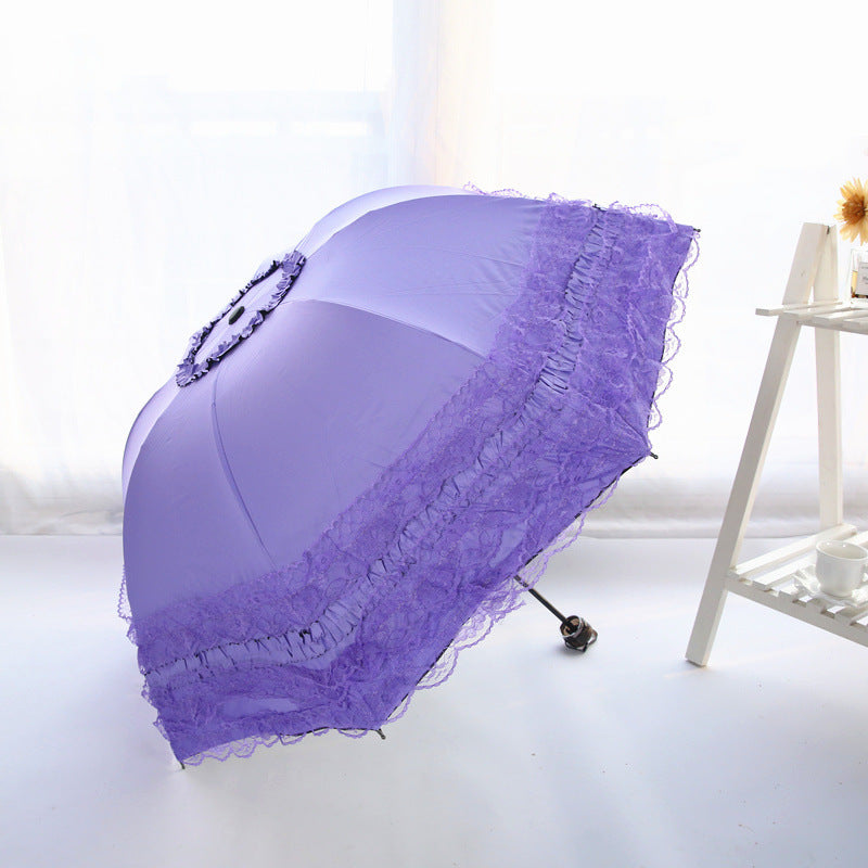 Folding Lace Black Glue Sunscreen And UV Protection Sun Umbrella