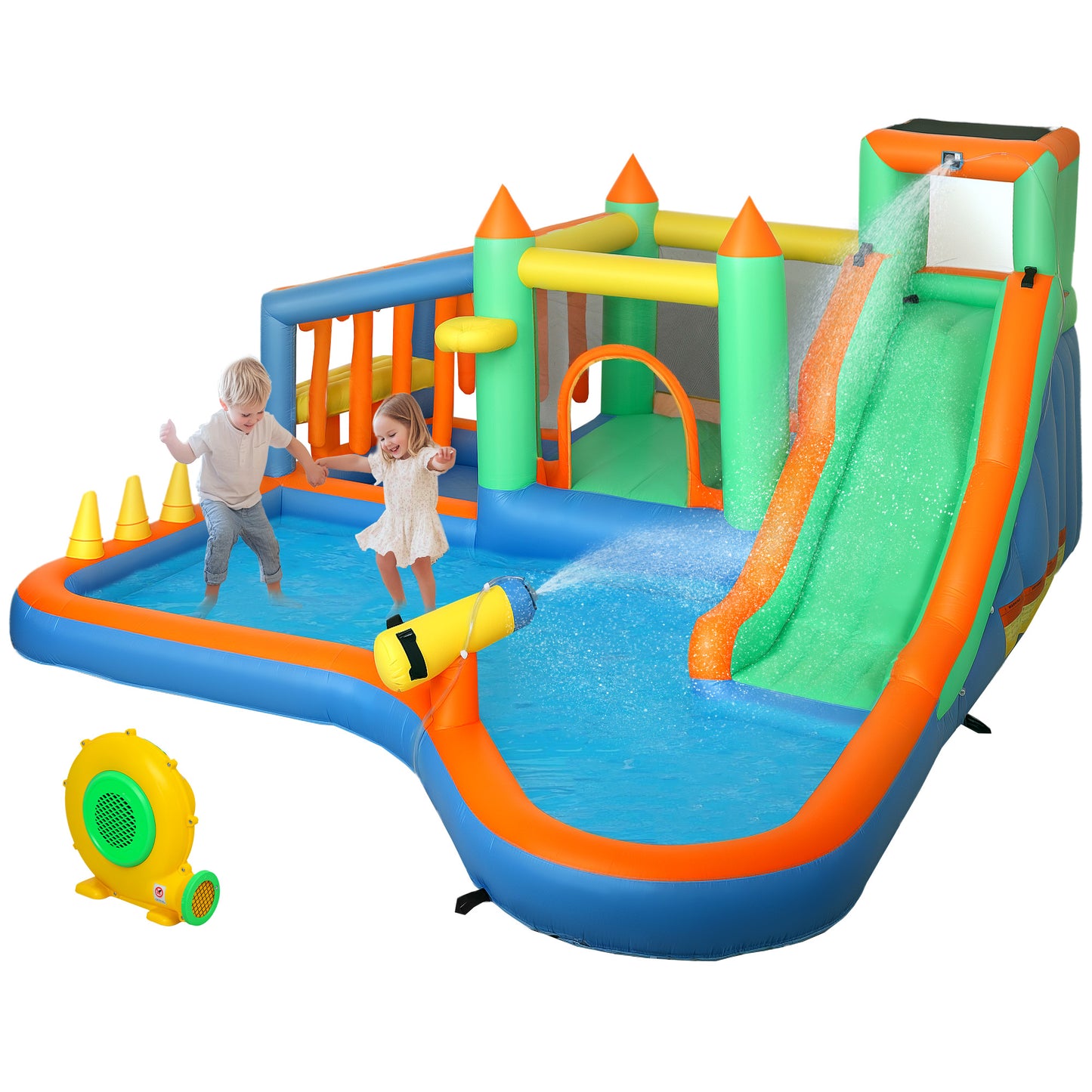 8 In 1 Inflatable Bounce House Water Slide With 680W High Power Blower, For 3-8 Years